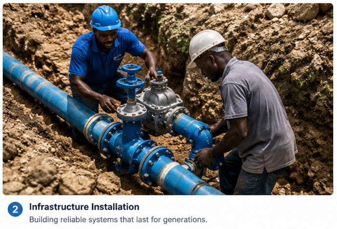 Workers installing community water infrastructure